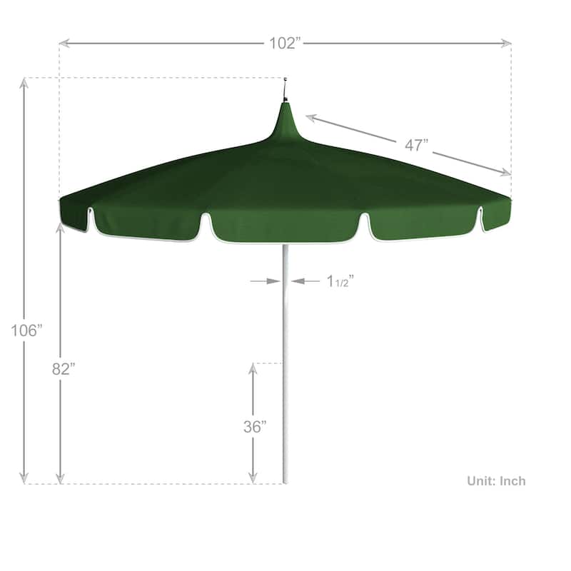 California Umbrella 85' Classic Pagoda Series Patio Umbrella With White Aluminum Pole Push Lift Sunbrella