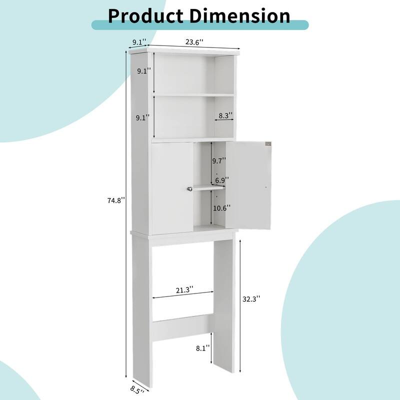 Over The Toilet Storage Cabinet,2 Open Shelves - 8.5"D x 23.6"W x 74.8"H
