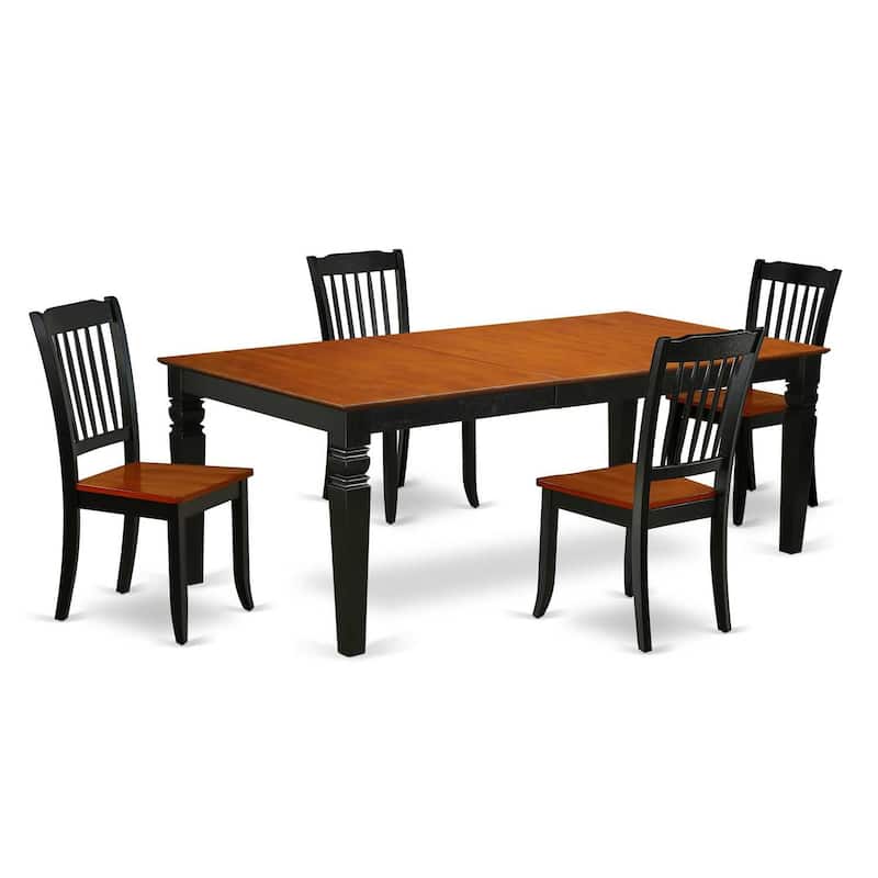 Rectangular Dining Table Set - 5pc Table & 4 Chairs - 66/84 Inch Extendable Table