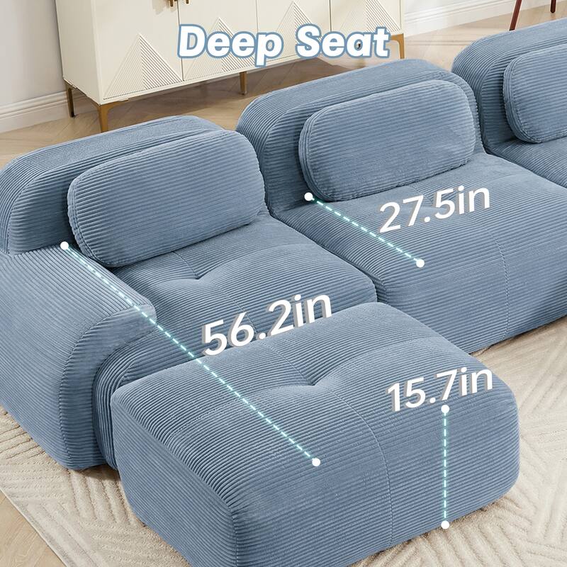 Anmytek 82 Inch Blue Corduroy Modular Loveseat Sofa with Curved Arms and High Resilience Sponge