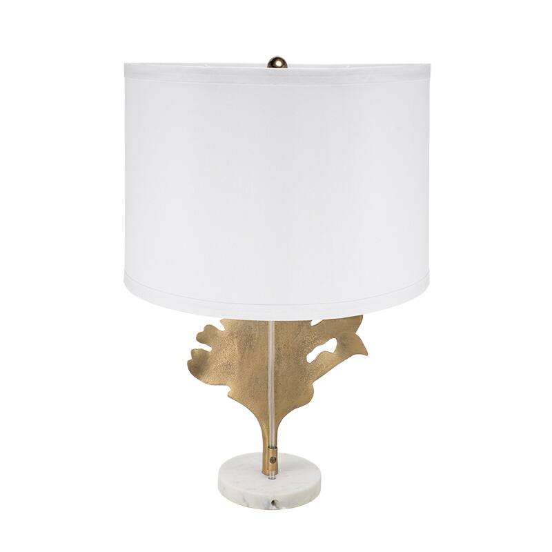 D13x22.2" Gold and White Table Lamp with Leaf Design