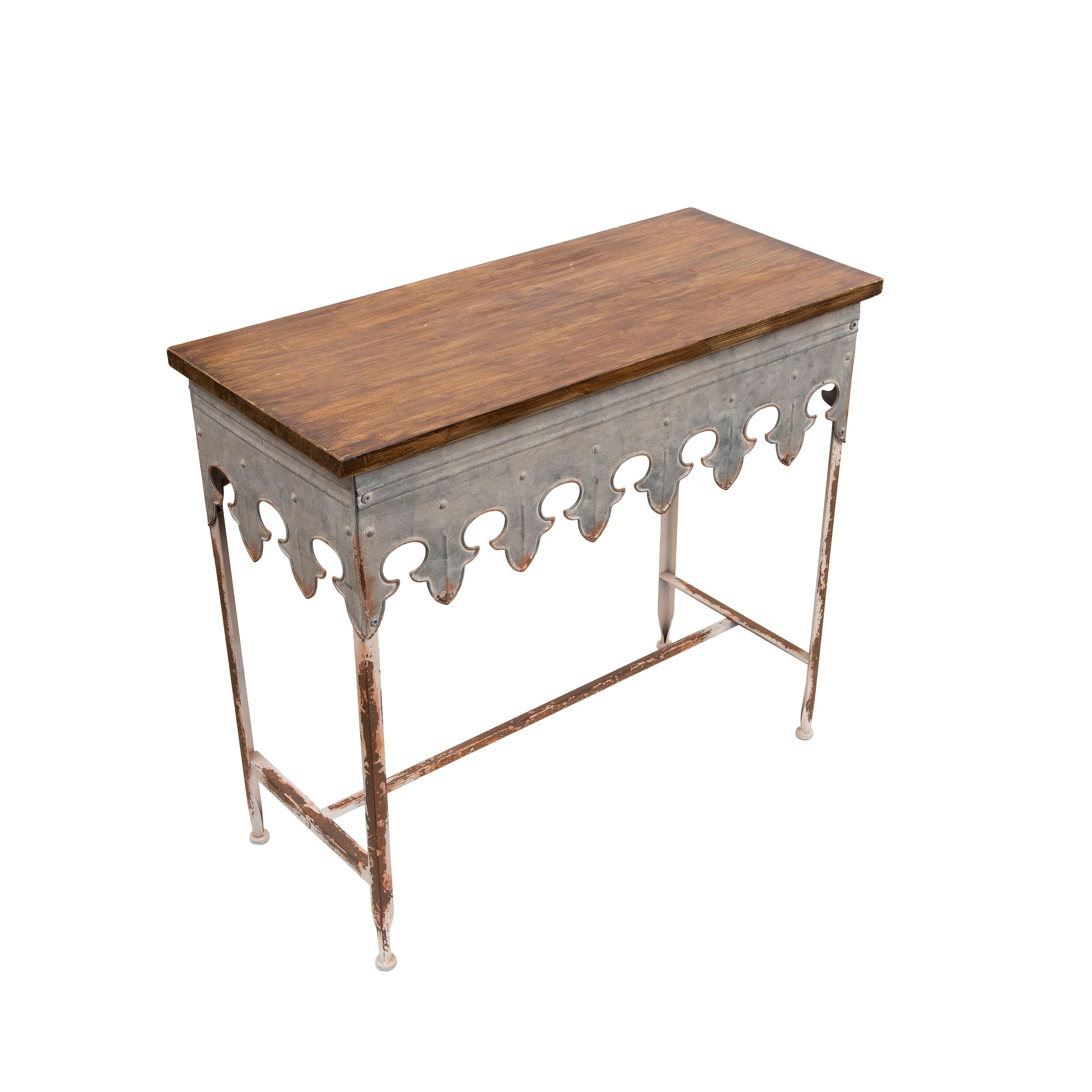 Zinc Finished Metal and Wood Scalloped Edge Sofa Table