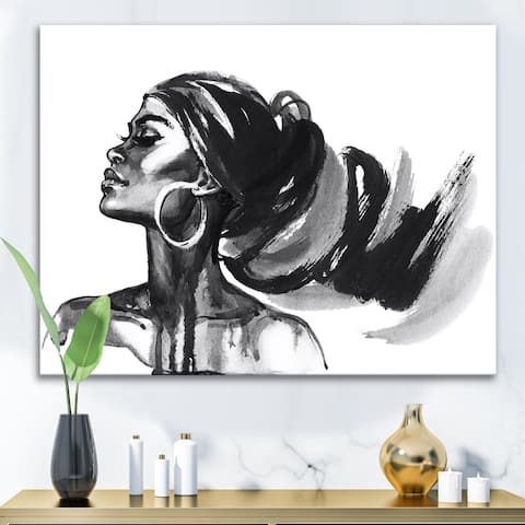 Designart "Monochrome Portrait of African American Woman IV" Modern Canvas Wall Art Print