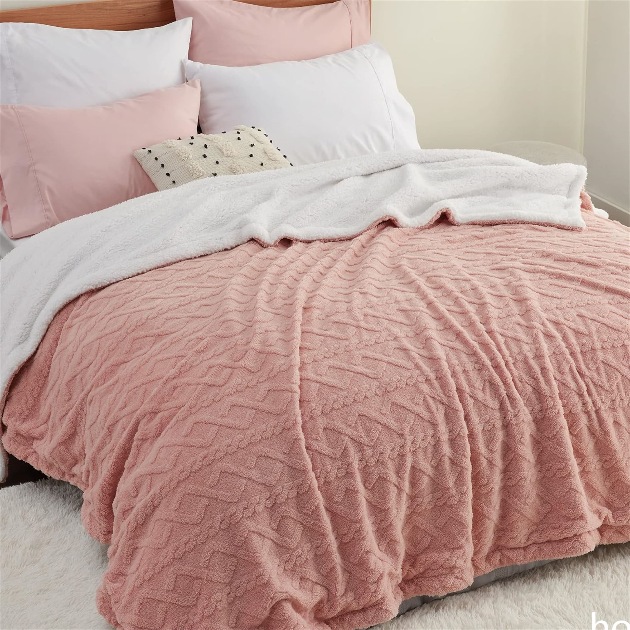 Fleece Soft Cozy Fuzzy Cable Blankets,Thick Warm for All Seasons -90x90 inch