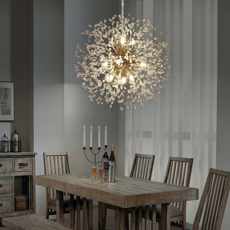 8/9/12/16-Light Modern Linear Sputnik Firework Dandelion Crystal Chandelier - 9-Lights - Gold