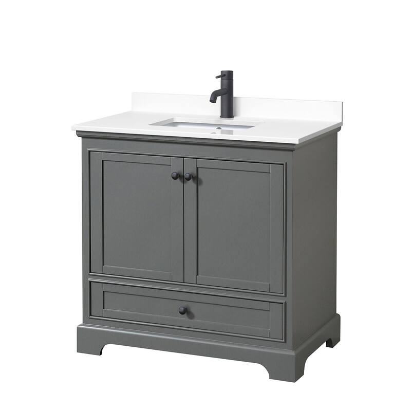 Wyndham Collection Deborah 36" Free Standing Single Basin Vanity Set - Dark Gray / White Cultured Marble Top / Matte