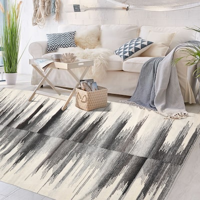 LoomBloom Ivory 100% Wool Hand Woven Oriental Area Rug - 5' 3'' x 7' 7''