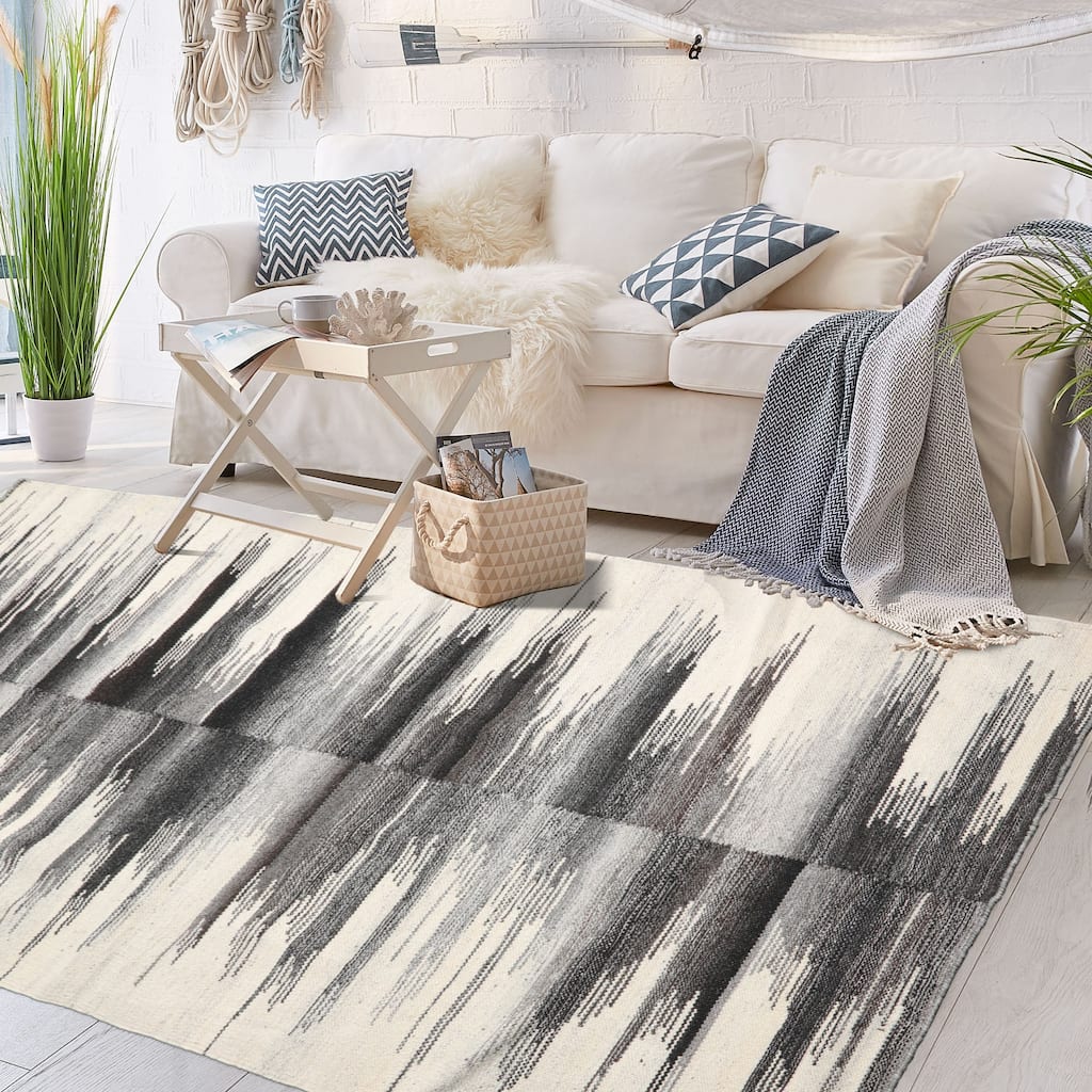 LoomBloom Ivory 100% Wool Hand Woven Oriental Area Rug - 5' 3'' x 7' 7''