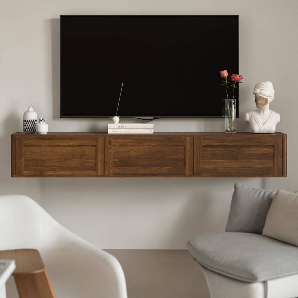 Floating TV Stand with LED Lights and Power Outlet, Wall Mounted TV Shelf, High Gloss Media Console with USB Ports