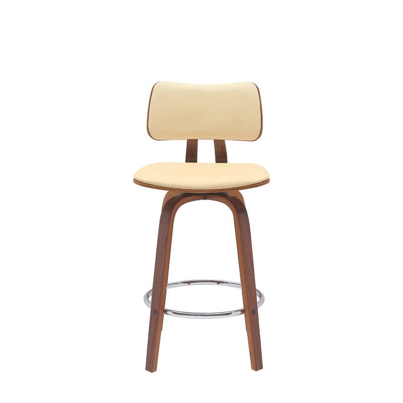 Faux Leather Armless Counter Height Bar Chair with Wood Frame, Swivel and Footrest
