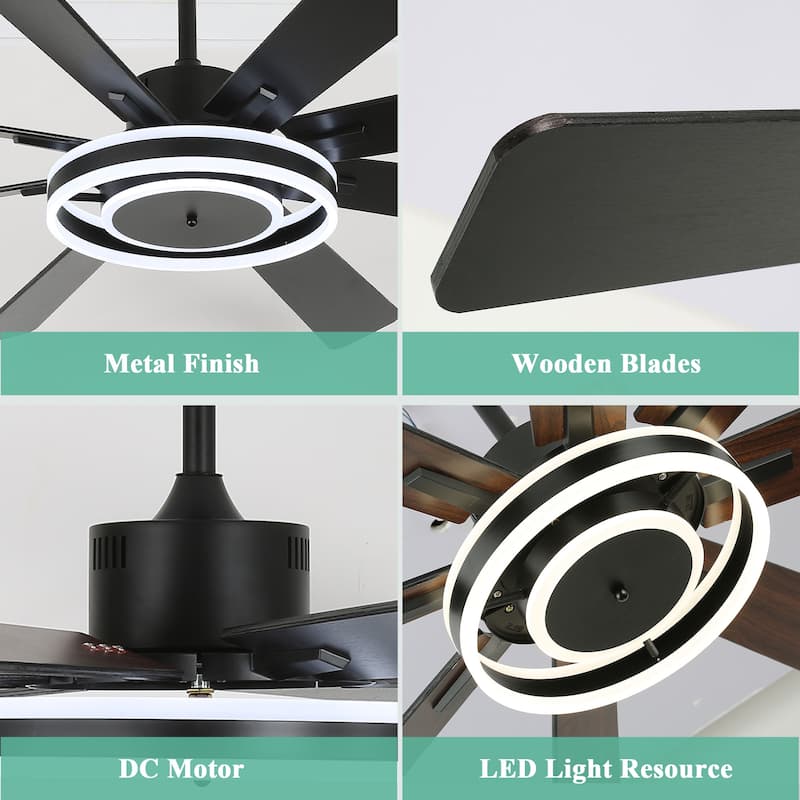 Cusp Barn 72" Modern LED Ceiling Fan with Lights and Remote, Reversible 6 Speeds Chandelier Ceiling Fan for Large Room