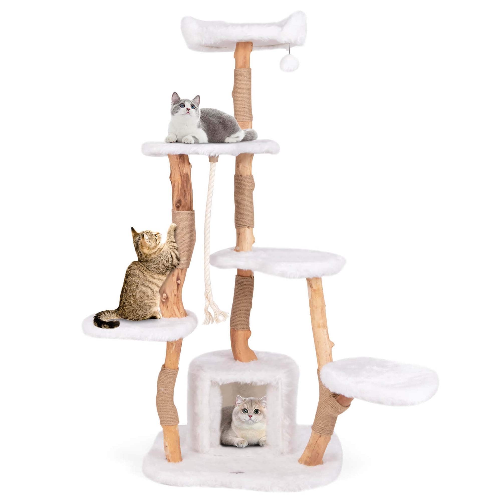 Costway 66" Tall Solid Wood Cat Tree with Perch Condo Jute Scratching