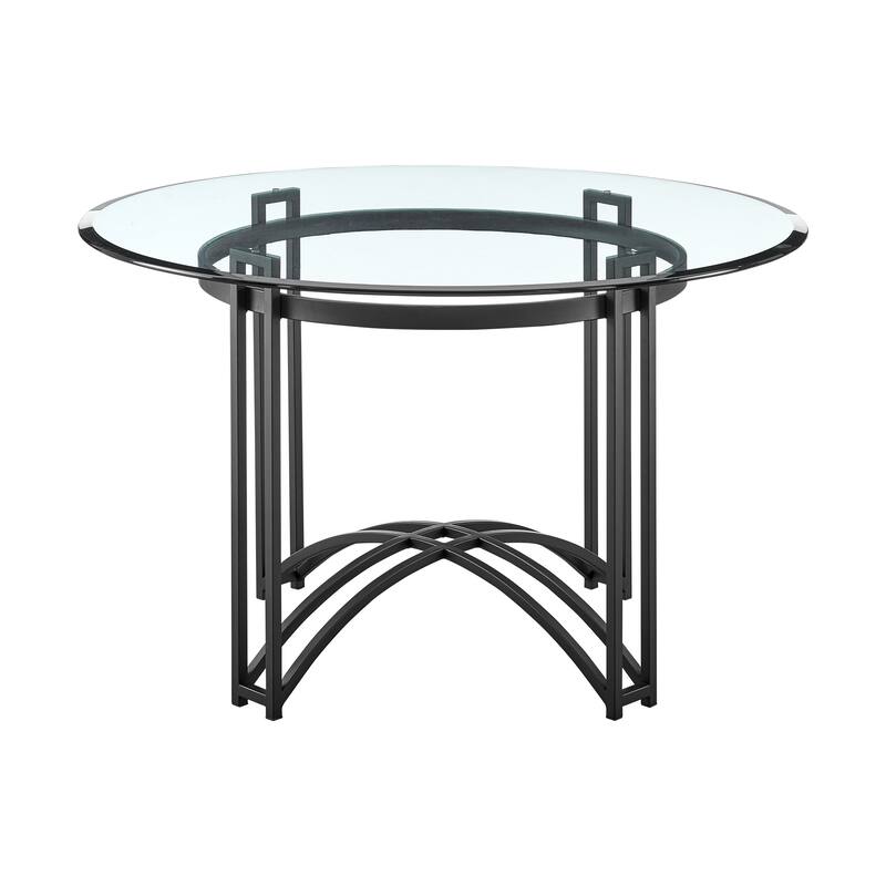 Tibet Glass and Black Iron Round 5 Piece Dining Set with Rolling Caster Chairs