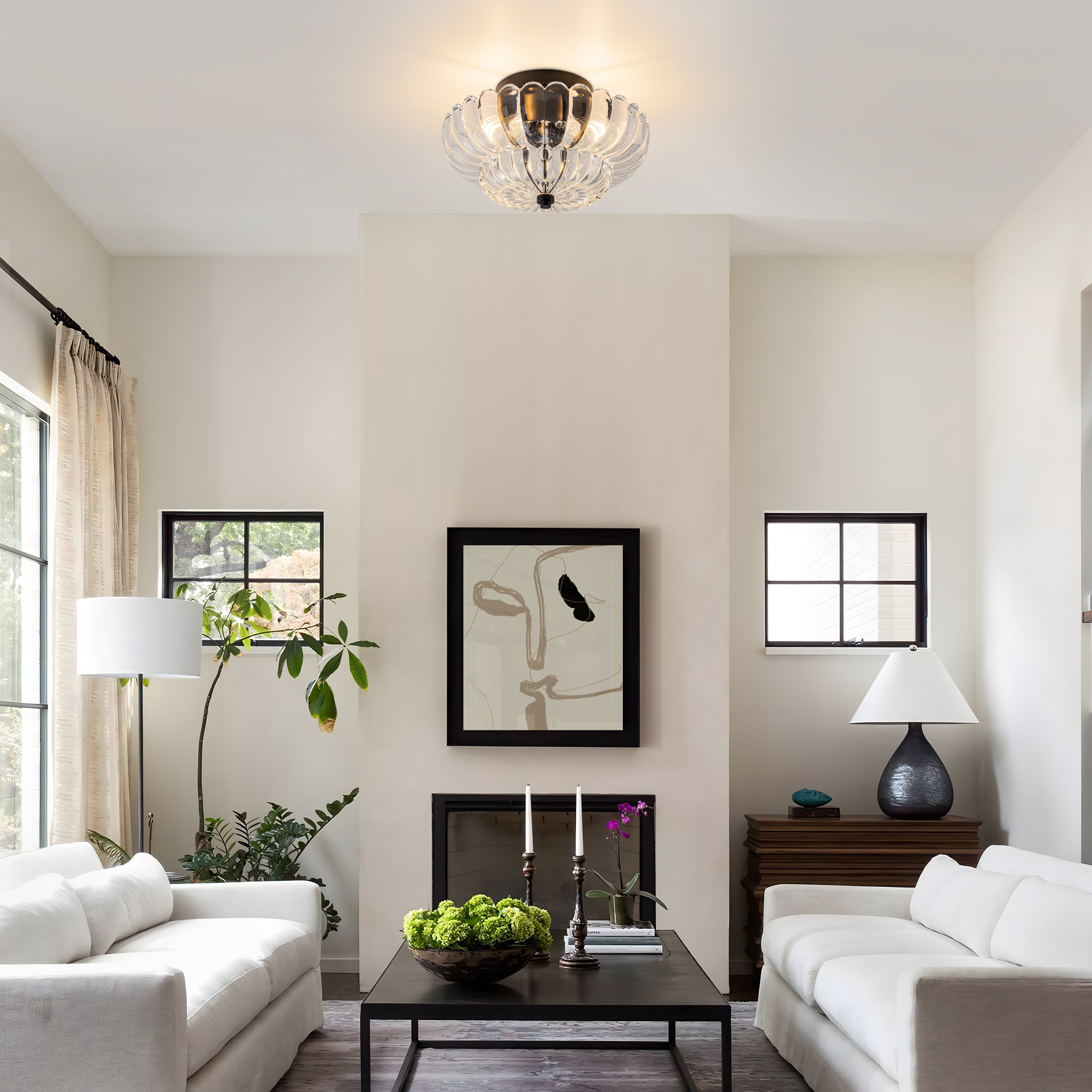 Starsky Modern 3-light Glass Semi Flush Mount Ceiling Light - On