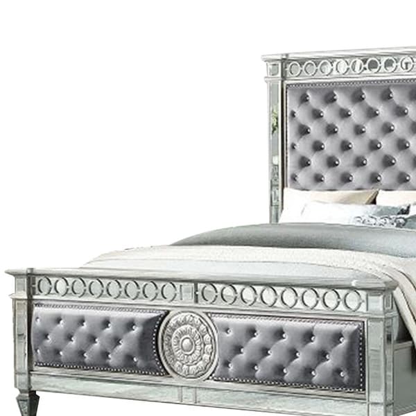 Acme Varian QUEEN BED Gray Velvet & Mirrored - Bed Bath & Beyond