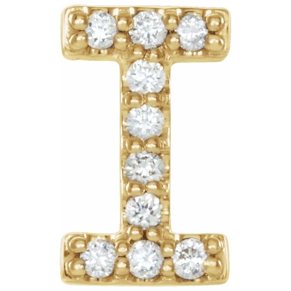 14K Yellow Gold 0.04 Carat Diamond Single Initial I Earring