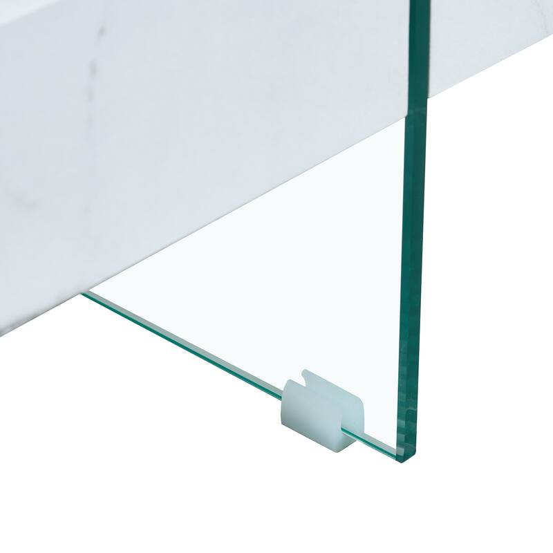Roomfitters Square Glass Coffee Table with Walnut Finish, Two-Tier Modern Accent Table for Compact Spaces