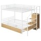 preview thumbnail 7 of 10, White Twin over Full Size Metal Bunk Bed with Drawer and Lateral Storage Ladder and Wardrobe