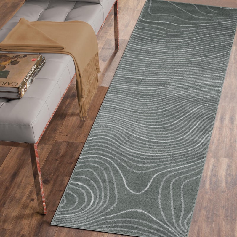 Superior Veer Modern Abstract Wood Grain Indoor Runner or Area Rug - 2' 7" x 8' - Slate
