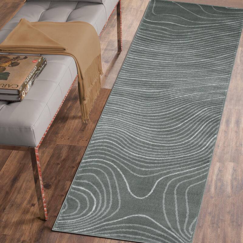 Superior Veer Modern Abstract Wood Grain Indoor Runner or Area Rug - 2' 7" x 10' - Slate