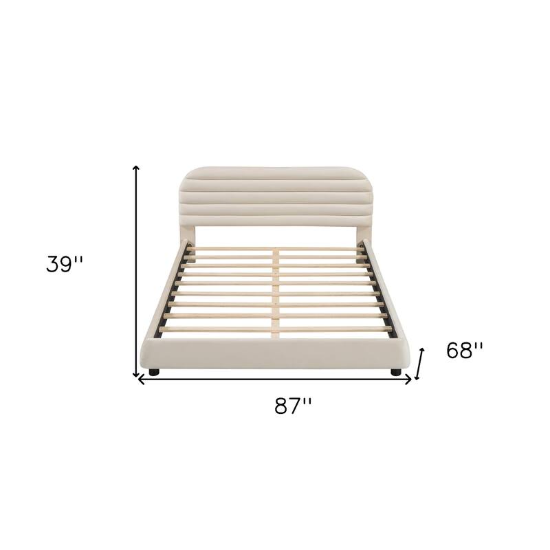 HomeRoots Beige Tufted Velvet Upholstered Queen Bed Frame