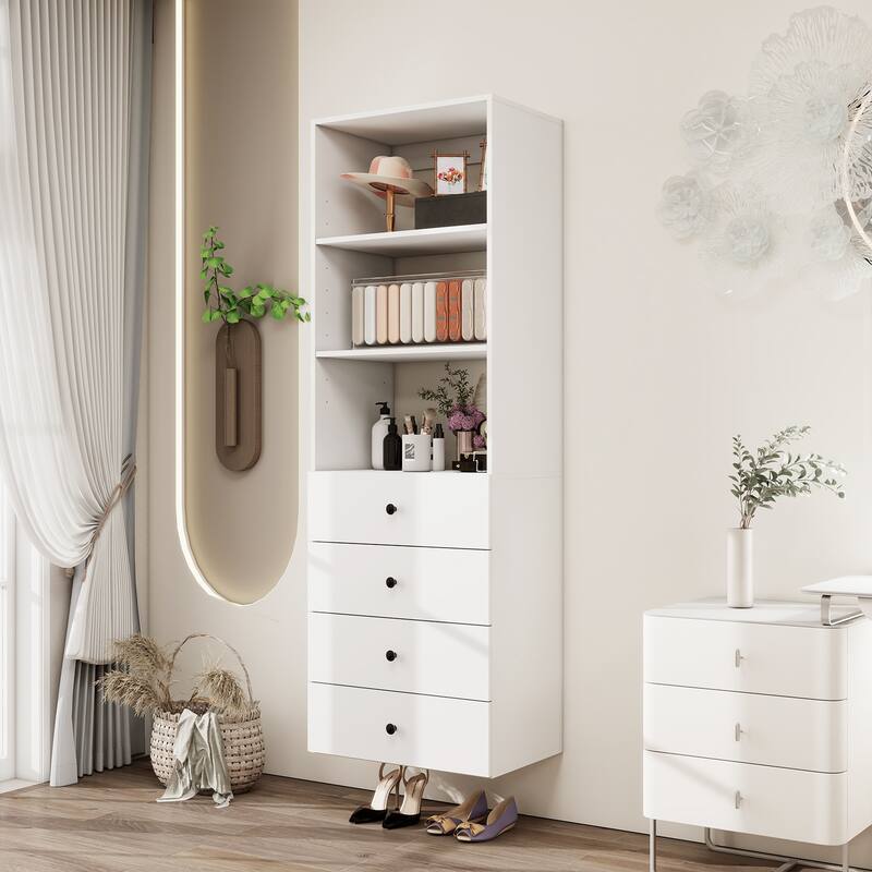 Modular Closet System Organizer with Hanging Rod and Adjustable Shelves, Wall-Mounted Walk in Closet Organizer with Drawers