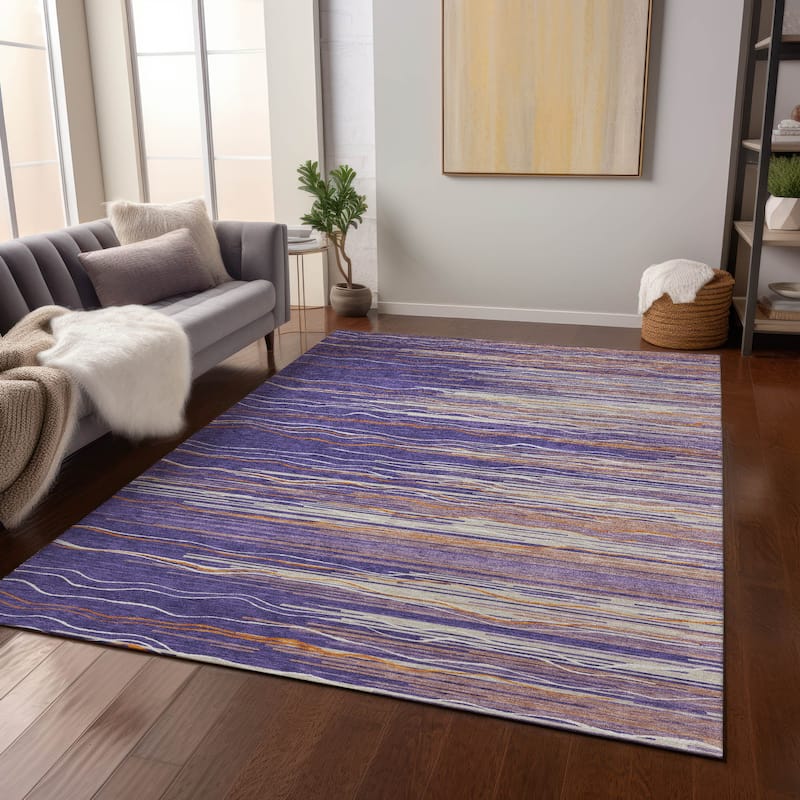 Machine Washable Indoor/ Outdoor Modern Stripe Chantille Rug - Purple - 3' x 5'