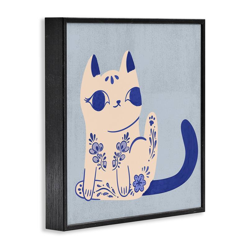 Stupell Ornate Floral Cat Framed Giclee Art Design By Carrie Cantwell