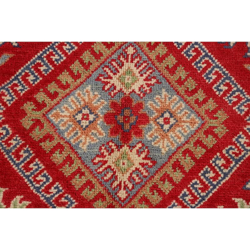 Red Geometric Kazak Foyer Rug Handmade Wool Carpet - 3'4"x 5'0"
