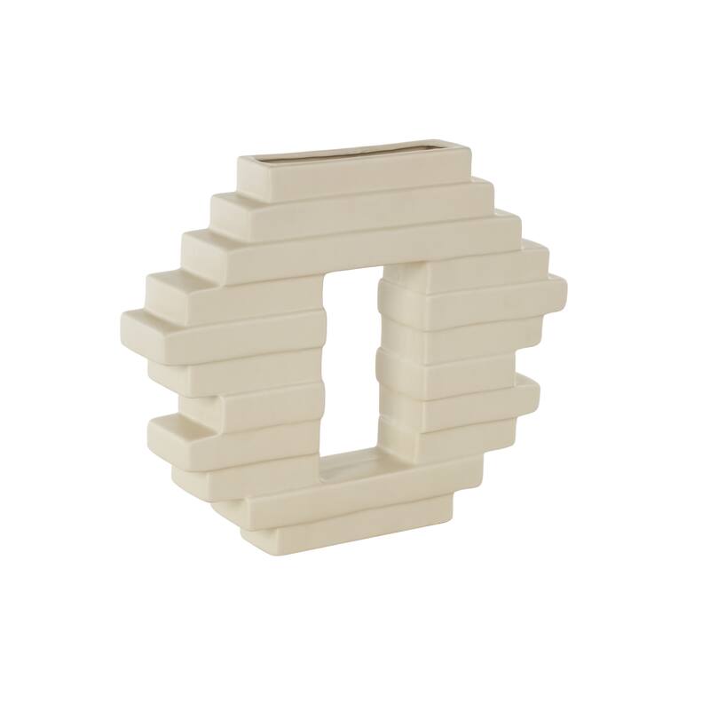 Cream Ceramic Abstract Decorative Vase with Rectangular Center Cutout
