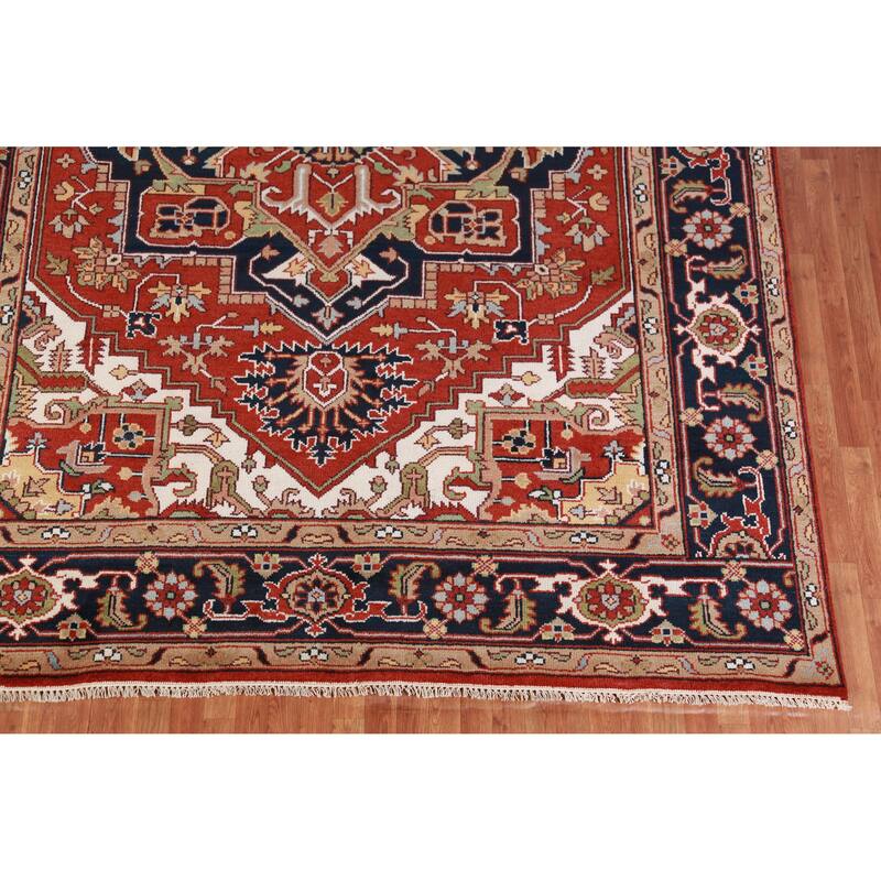 Hand Knotted Oriental 100% Wool Carpet Traditional Medallion Oranges & Rust Heriz (serapi) Area Rug - 11' 10'' X 9' 0''