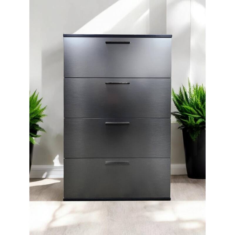 Bliss Glossy Four-Drawer Jumbo Chest in Metallic Gray