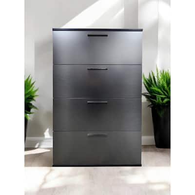 Bliss Glossy Four-Drawer Jumbo Chest in Metallic Gray
