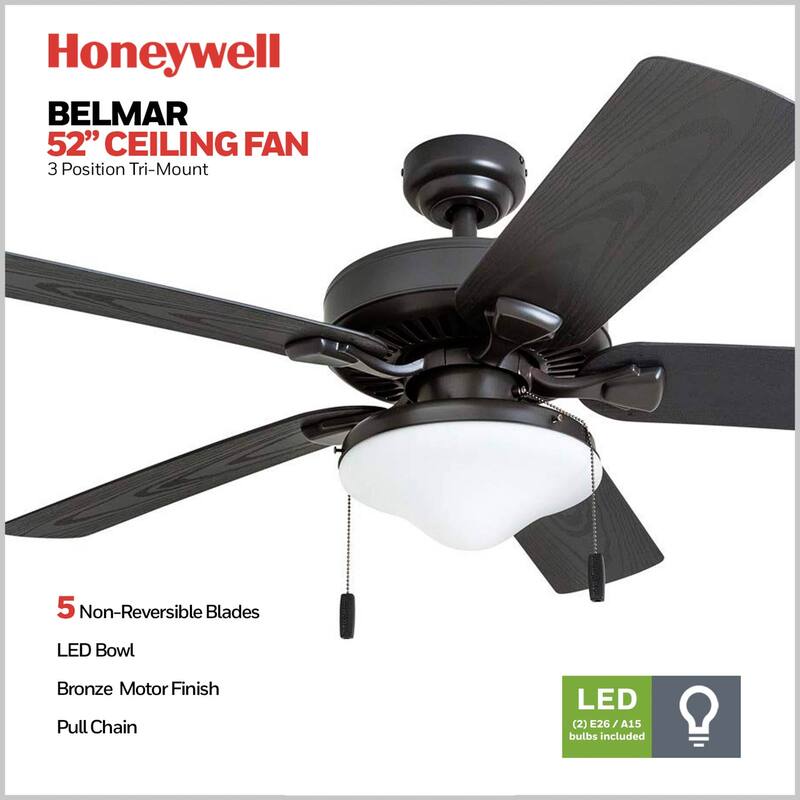 52" Honeywell Belmar Wet Rated Indoor/Outdoor Ceiling Fan, No Light