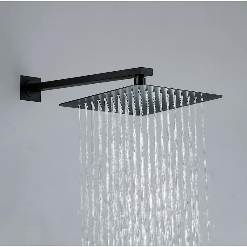 NSF Certified Square Thermostatic Rain Showerhead&High Pressure Handheld with Silicone Nozzle&SALT Spray Tested, Black/Gold