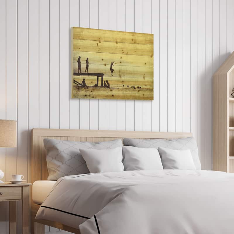 "Summer Lake" Wall Art Printed on Solid Fir Wood Planks