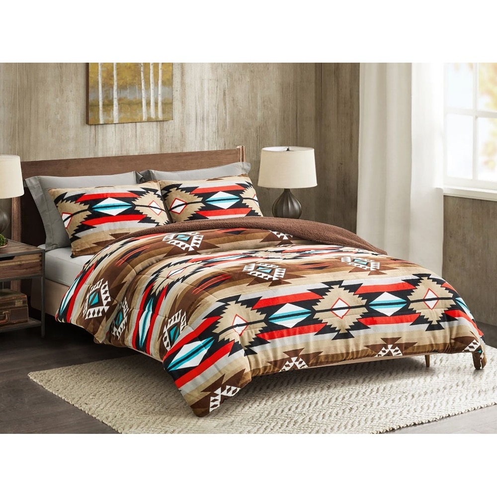 New 3pc king size heavy native design sherpa comforter on sale set