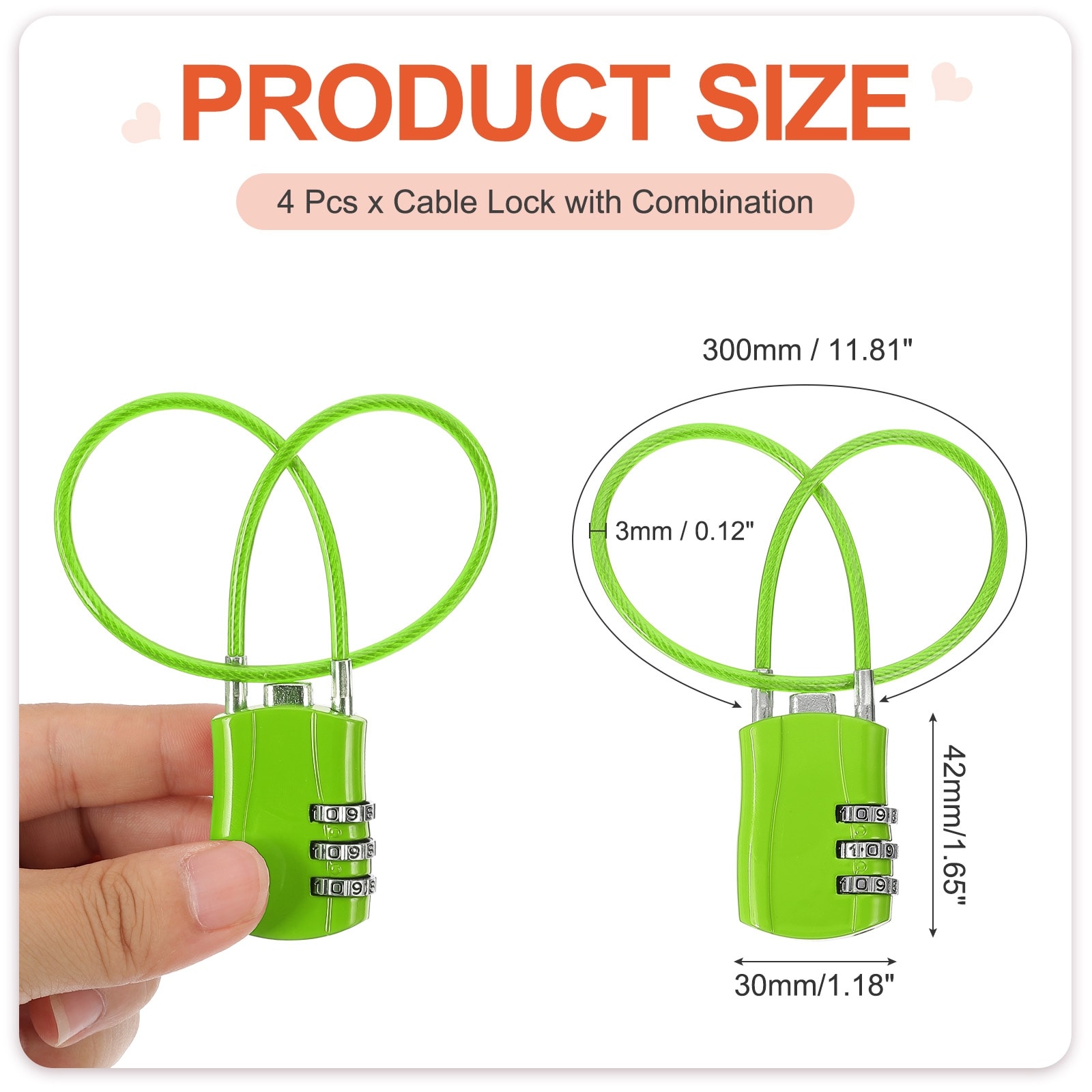 Luggage Travel Lock, Digit Cable Combination Lock Width Body with Cable for Suitcase