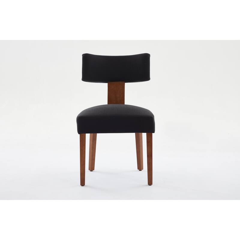 Linen Dining Chairs Set of 2, Armless Chairs with Curved Upholstered Backrest and Wooden Legs for Dining Room