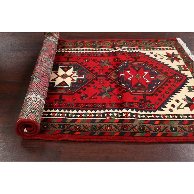 Geometric Traditional Hamedan Persian Wool Area Rug Hand-knotted - 3'3" x 5'2"