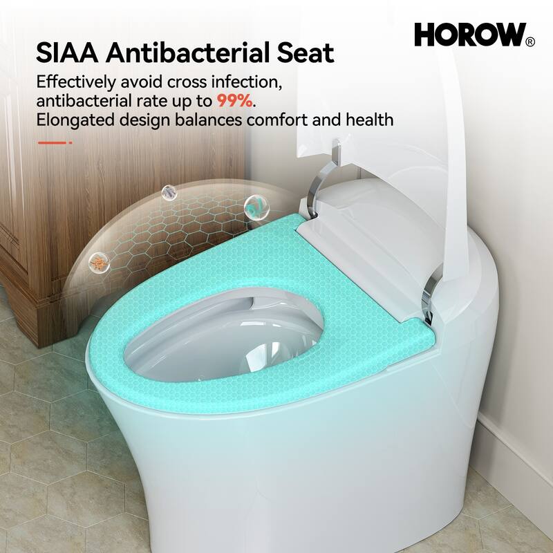 HOROW One Piece Dual Flush Elongated Toilet 1.27 GPF White Seat Included