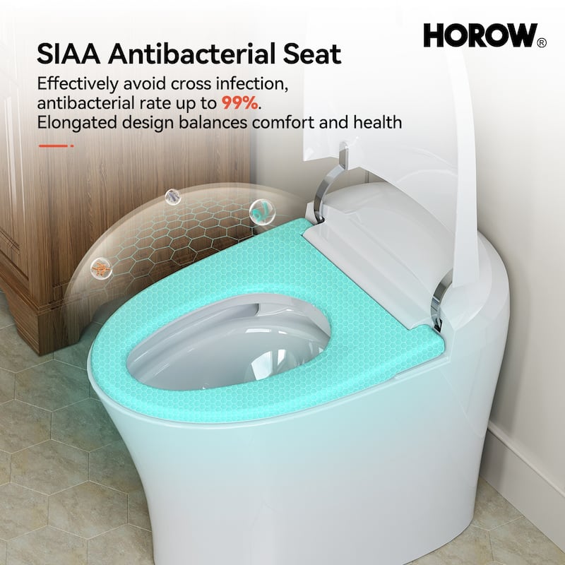HOROW One Piece Dual Flush Elongated Toilet 1.27 GPF White Seat Included