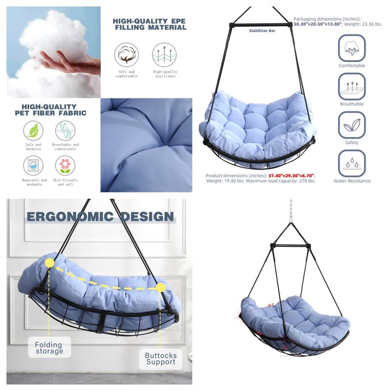 Hammock Chair Swing with Cushion and Steel Bar - Indoor or Outdoor Use