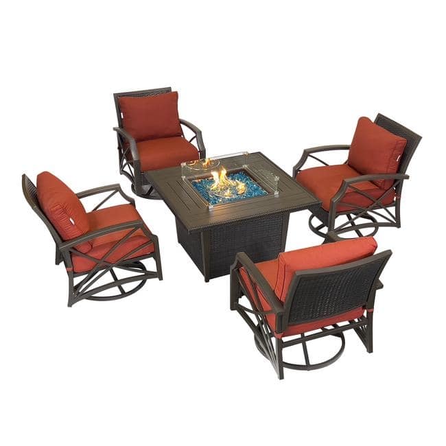 Kinger Home Ethan Rattan 5-Piece Patio Furniture Set - 42-Inch - Brown/Red