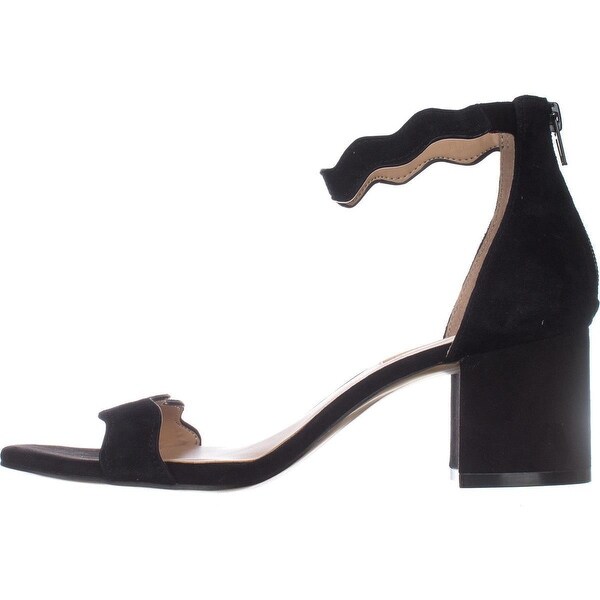 scalloped block heel sandals