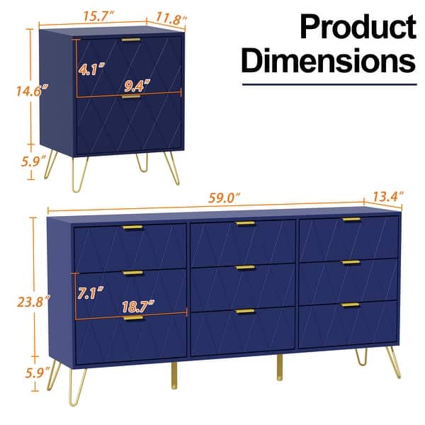 dimension image slide 0 of 2, 9 Drawer Dresser and Night Stand Sets for Bedroom Set of 2