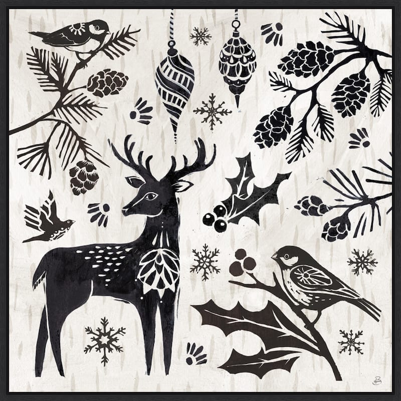 Woodcut Christmas III by Daphne Brissonnet Framed Canvas Wall Art