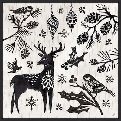 Woodcut Christmas III by Daphne Brissonnet Framed Canvas Wall Art