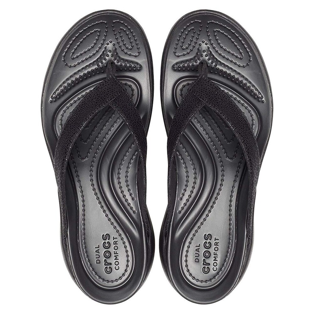 crocs women's capri metallic text wedge flip flop