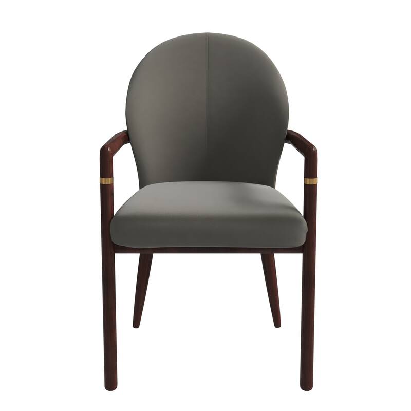 LeisureMod Modern Leather/Velvet Dining Chair - Elegant Armchair in Rubberwood with Gold Accents for Home Furniture